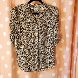 Frame Denim Leopard-Print Button Front Blouse in Beige & Black